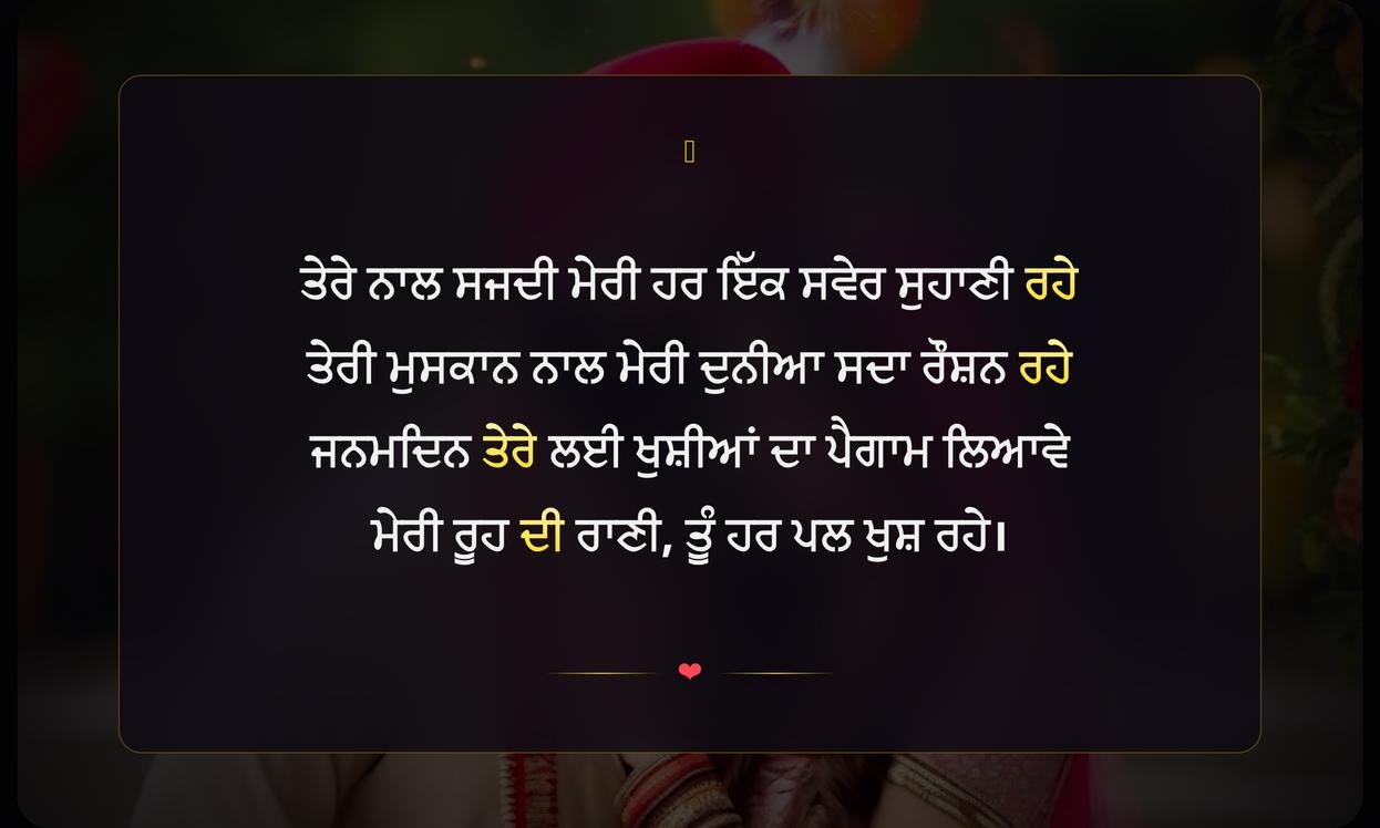 Happy Birthday Wife Shayari Punjabi | ਪਤਨੀ ਲਈ ਜਨਮਦਿਨ ਦੀਆਂ ਦਿਲੋਂ ਸ਼ਾਇਰੀਆਂ