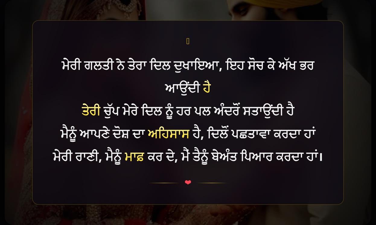 Sorry Shayari In Punjabi For Wife | ਪਤਨੀ ਲਈ ਦਿਲੋਂ ਮਾਫ਼ੀ ਦੀਆਂ ਪੰਜਾਬੀ ਸ਼ਾਇਰੀਆਂ