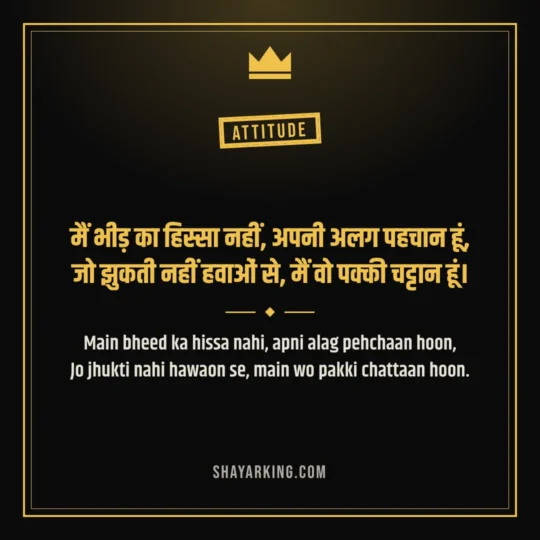 Attitude Shayari For Boys photo: Main bheed ka hissa nahi, apni alag pehchaan hoon